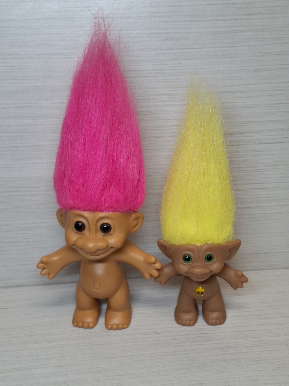 Vintage Russ Berrie Troll Dolls Lot Of 2 Pink Yellow Hair Star Gem 1990s